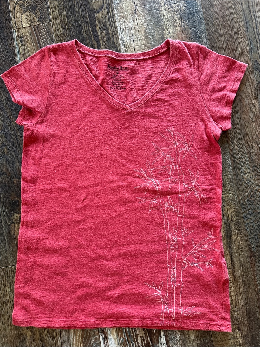 Lucky Brand Women's V-Neck Tee in Coral with Bamboo Graphic